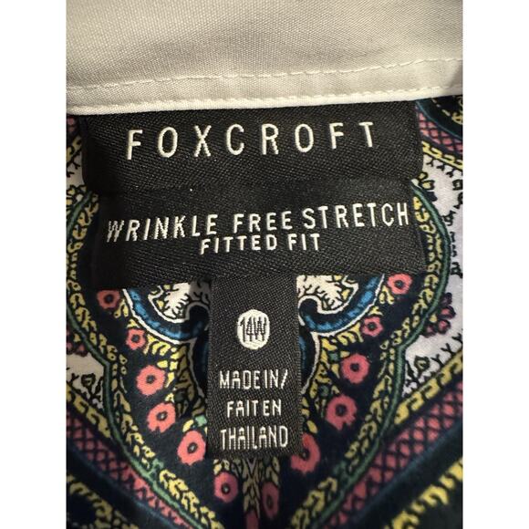Foxcroft Wrinkle Free Paisley Button Up Boho Office Preppy Blouse Size 14W - Picture 3 of 11